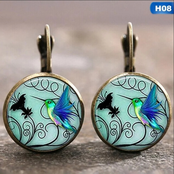 round small hoops drop bird earrings Jewelry - Humming Bird Silver or Bronze Earrings